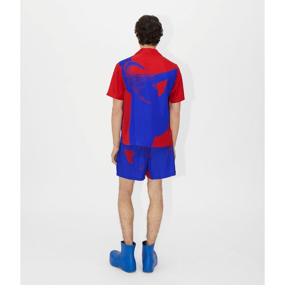 Bottega Veneta Mushroom Print Button Down Short Sleeve Shirt in Blue/Red Size 46 - Picture 8 of 16
